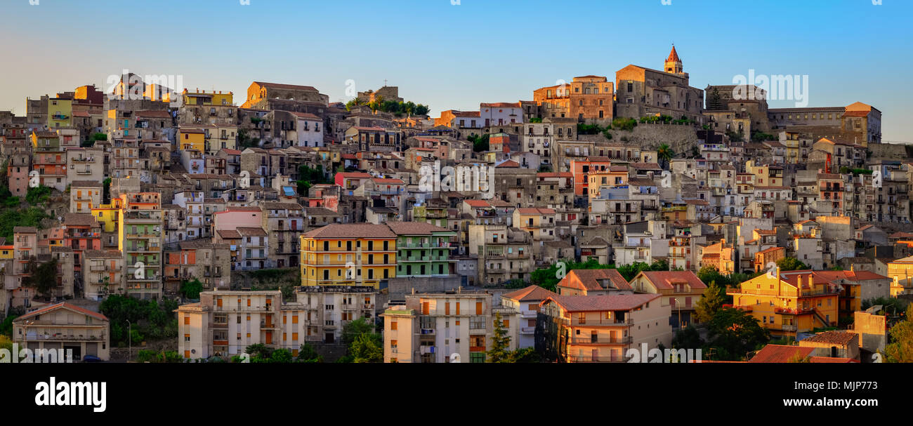Panoramic view of Castiglione di Sicilia village houses and church, Sicily, Italy Stock Photo