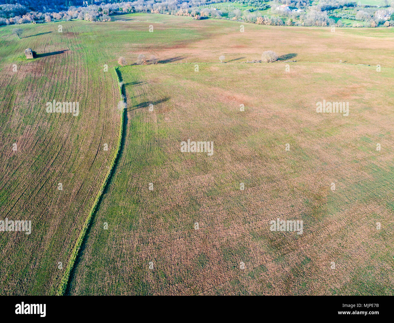 Aerial view of a plowed field in Italy Stock Photo