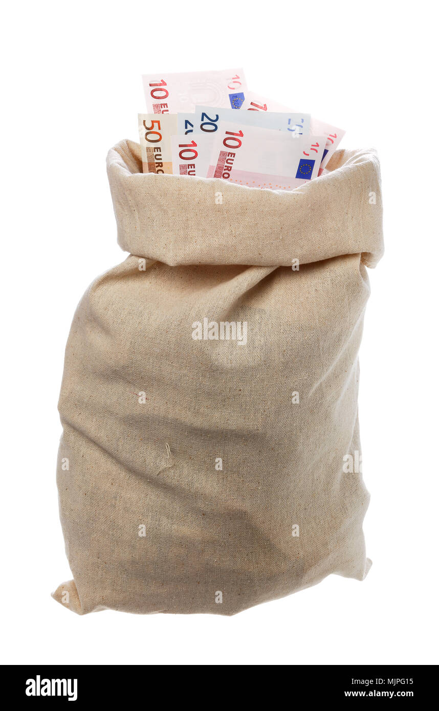 on a wooden board bag full of money Stock Photo - Alamy