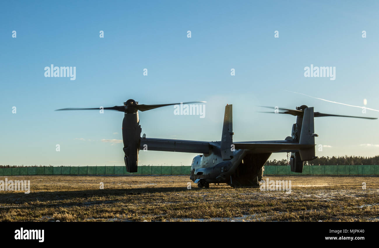A U.S. Air Force CV-22 Osprey, assigned to 352d Special Operations Wing ...