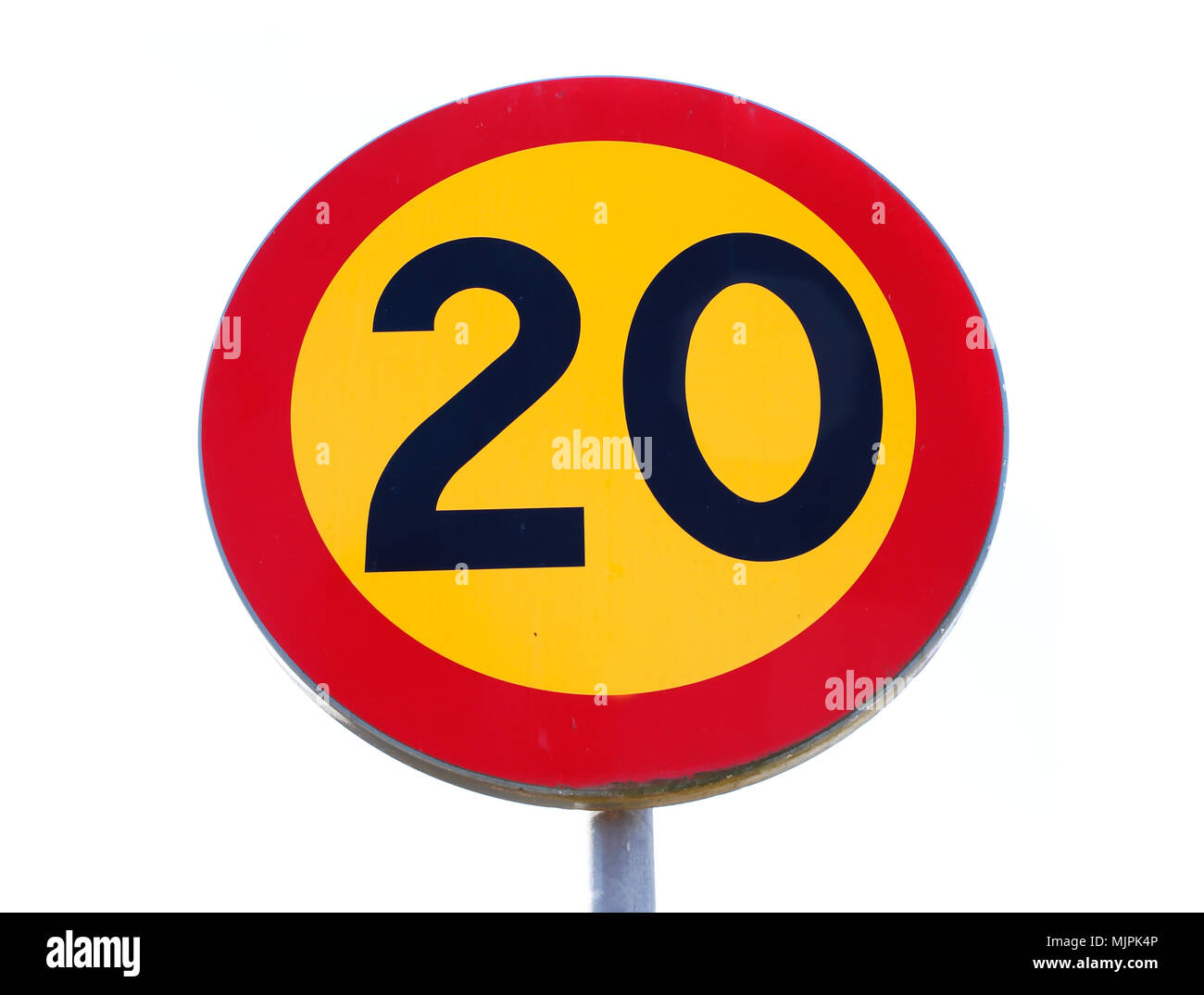 Speedlimit sign 20 on white background Stock Photo - Alamy