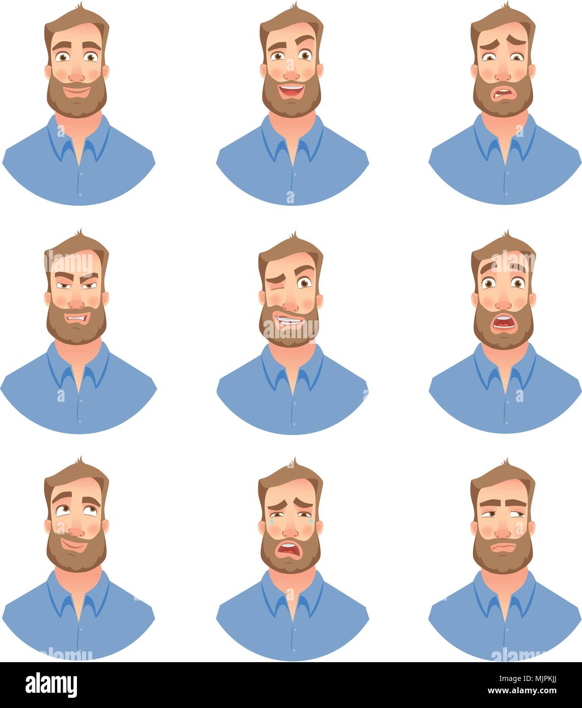 Face of man with beard -set Stock Vector