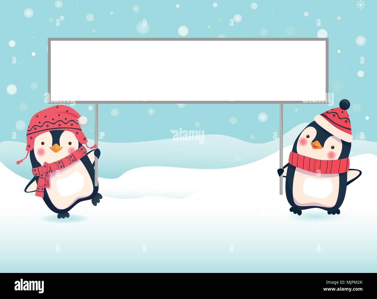 Two Penguins Holding Banner Stock Vector Art Illustration