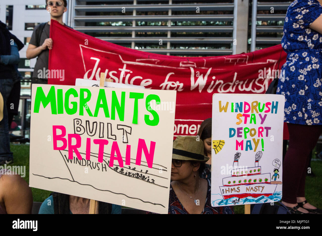 London, UK. 5th May, 2018. Activists from Stand Up To Racism and supporters of the Windrush generation protest outside the Home Office to call for the scrapping of the 2014 Immigration Act. Credit: Mark Kerrison/Alamy Live News Stock Photo