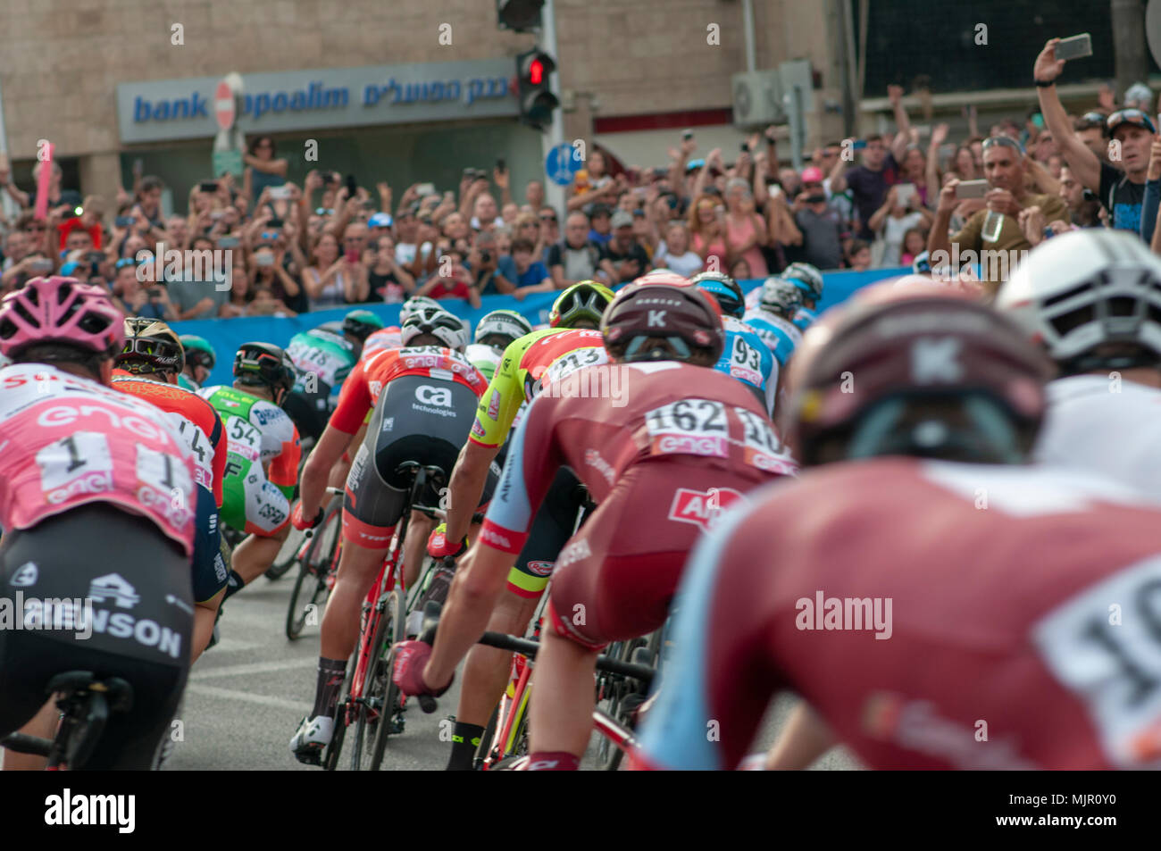 “Big Start” Israel Stage 2 of the Giro d’Italia, from Haifa to Tel Aviv (167Km), Photographed in Jaffa 500 Meters before the finish line, 5th May 2018 Stock Photo