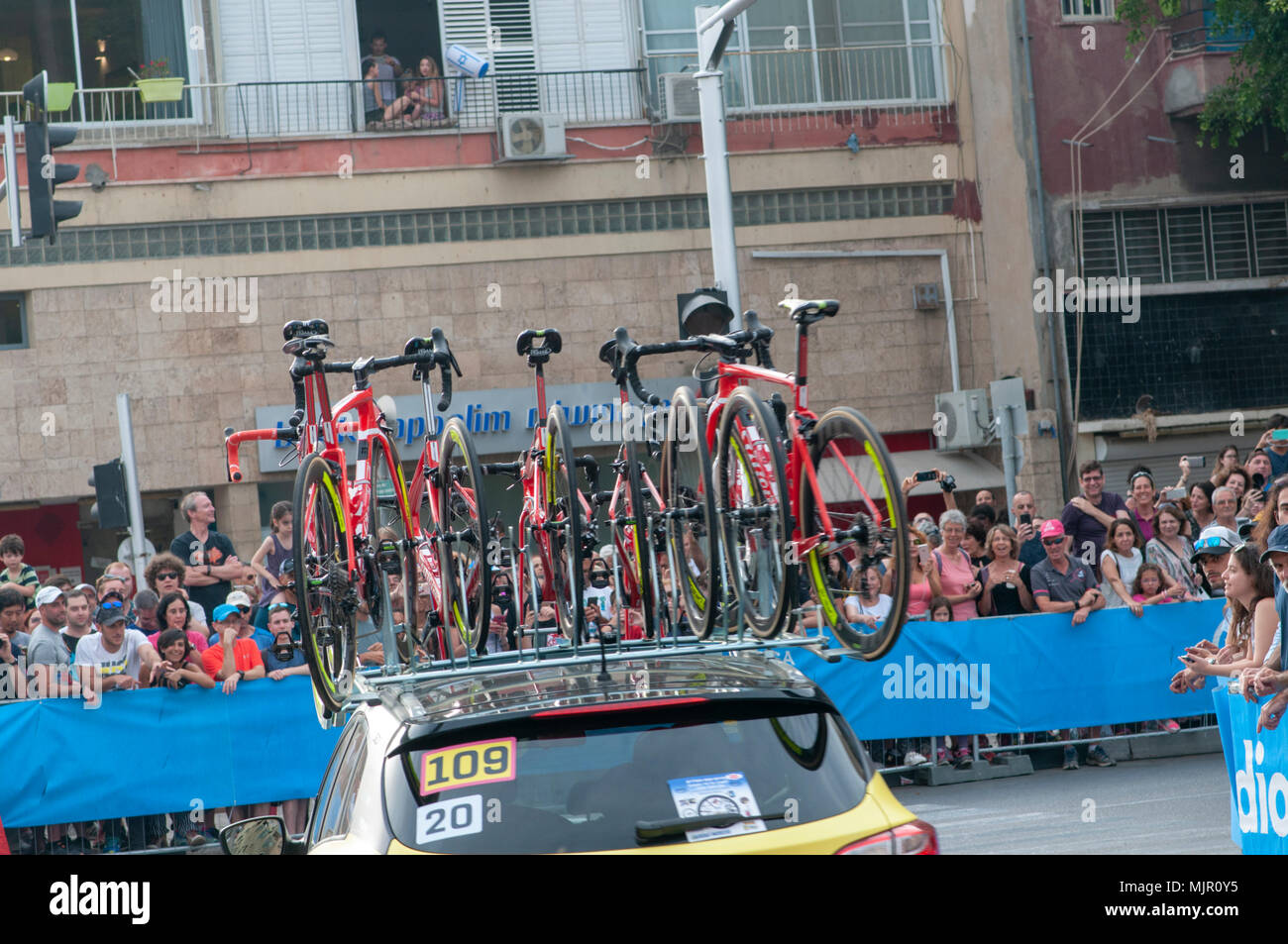 “Big Start” Israel Stage 2 of the Giro d’Italia, from Haifa to Tel Aviv (167Km), Photographed in Jaffa 500 Meters before the finish line, 5th May 2018 Stock Photo