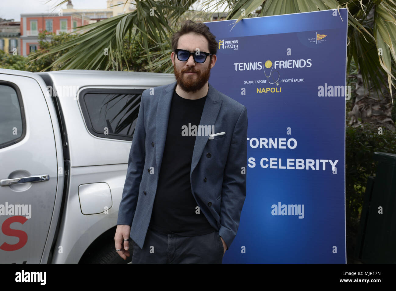Naples, Italy. 05 May, 2018. Maldestro also know as Antonio Prestieri, the italian songwriter at the event 'Tennis and Friends' a national event, founded in 2011 on the initiative of Friends For Health for the prevention and promotion of health. Stock Photo