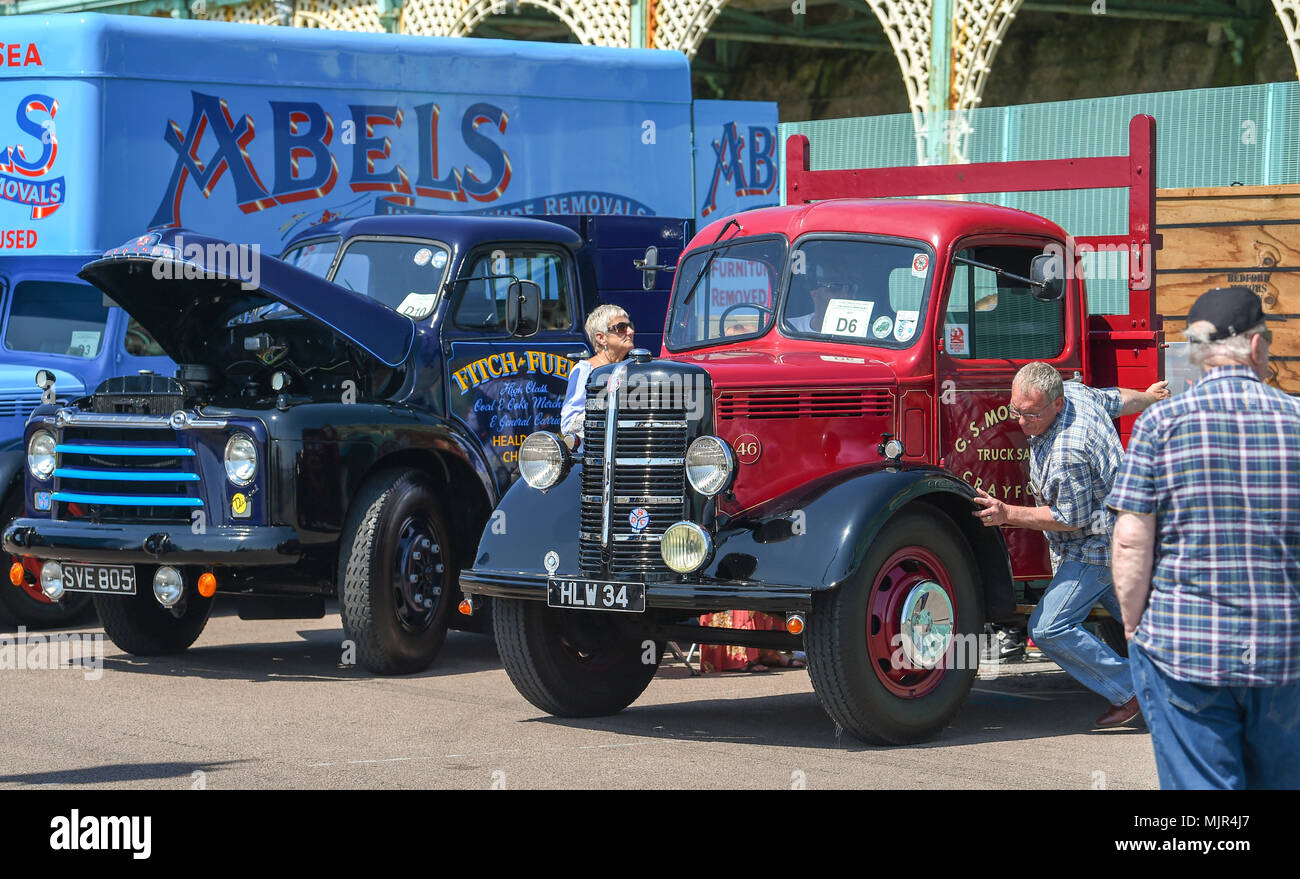 Brighton UK 6th May 2018 - Old commercial vehicles arrive in Brighton after completing the annual London to Brighton Historic Commercial Vehicle Run which takes place every 1st Sunday in May Photograph taken by Simon Dack Credit: Simon Dack/Alamy Live News Stock Photo