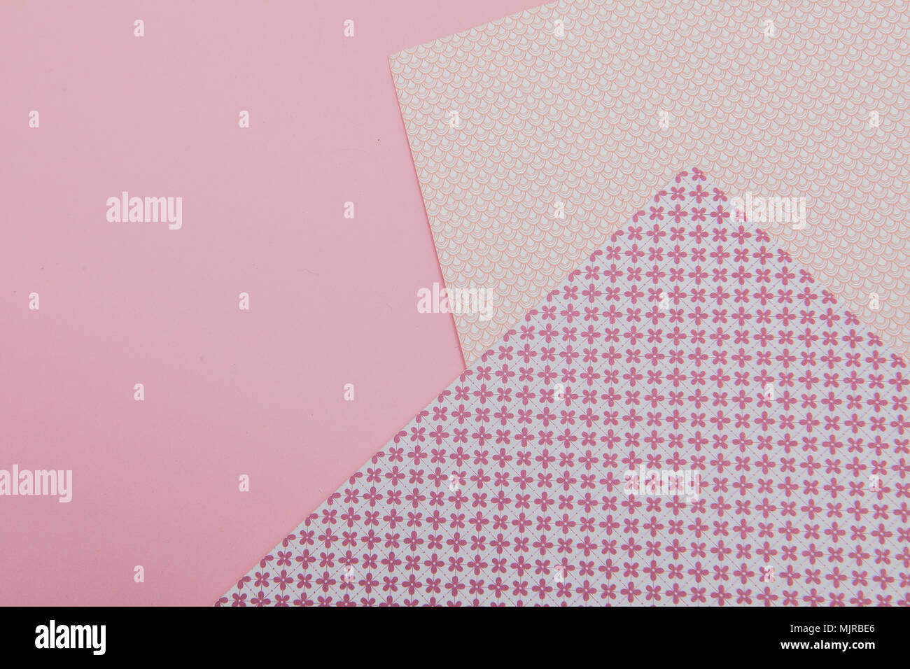 paper notes isolated on pink background. Scrapbooking paper. Stock Photo