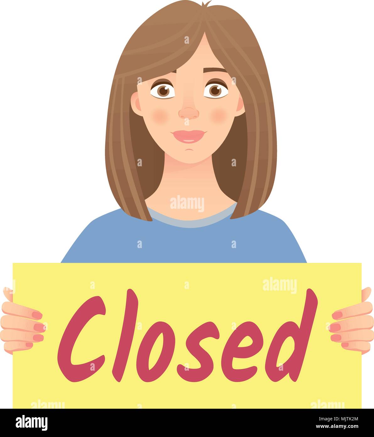 woman holding sign closed Stock Vector