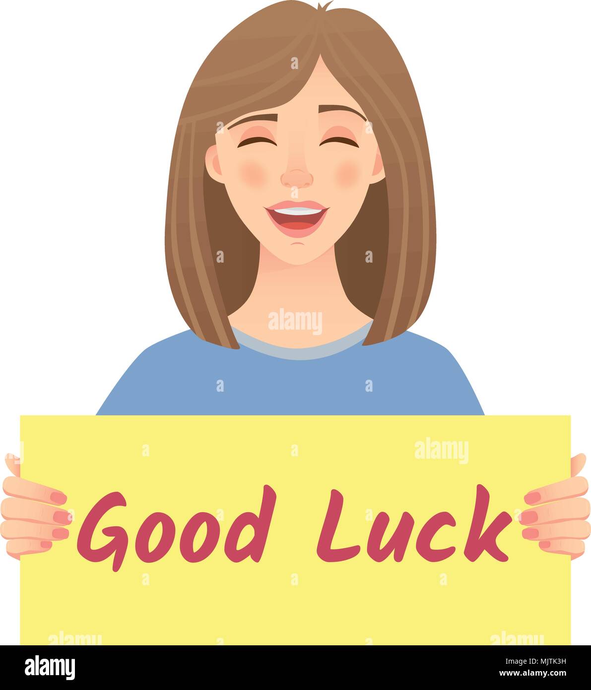 woman holding sign good luck Stock Vector