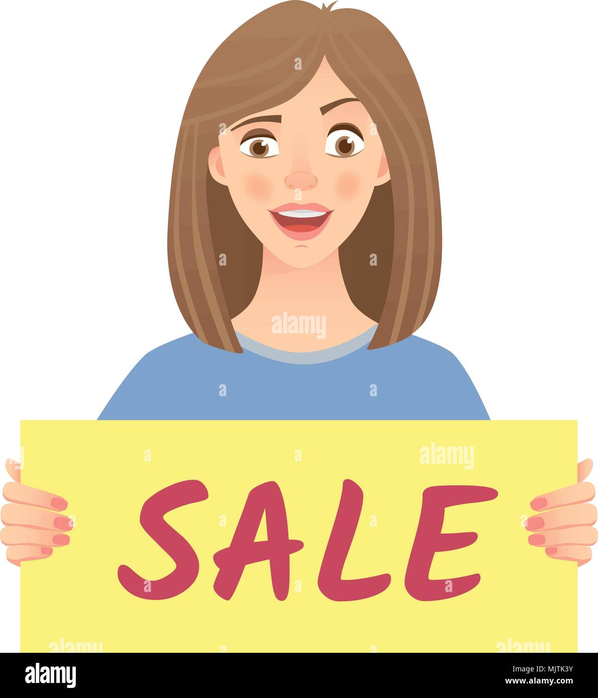 woman holding sign sale Stock Vector
