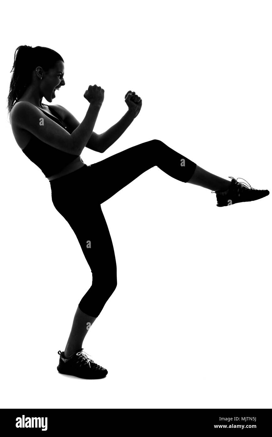 Portrait of woman, personal trainer, wearing black sportswear Stock Photo