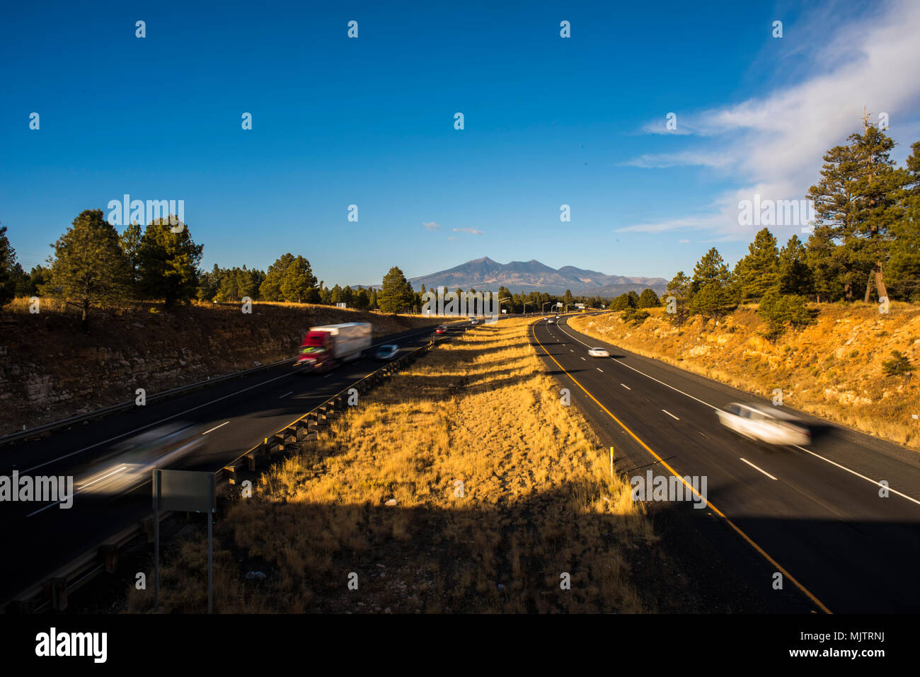 The San Francisco Peaks Are Viewed From Interstate 17 Leading