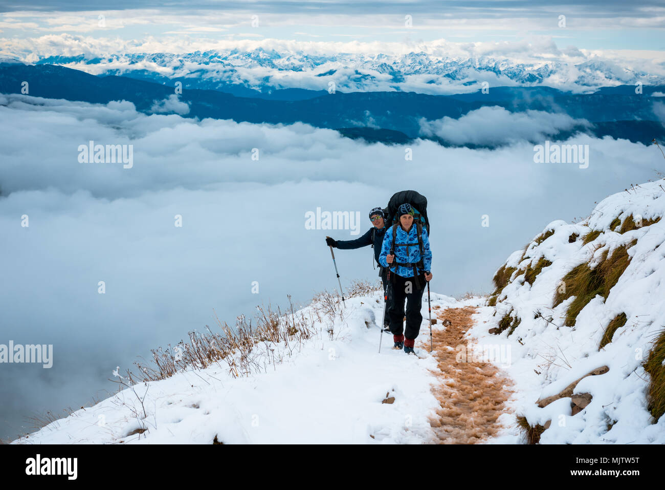Two women hiking in mountains hi-res stock photography and images - Alamy
