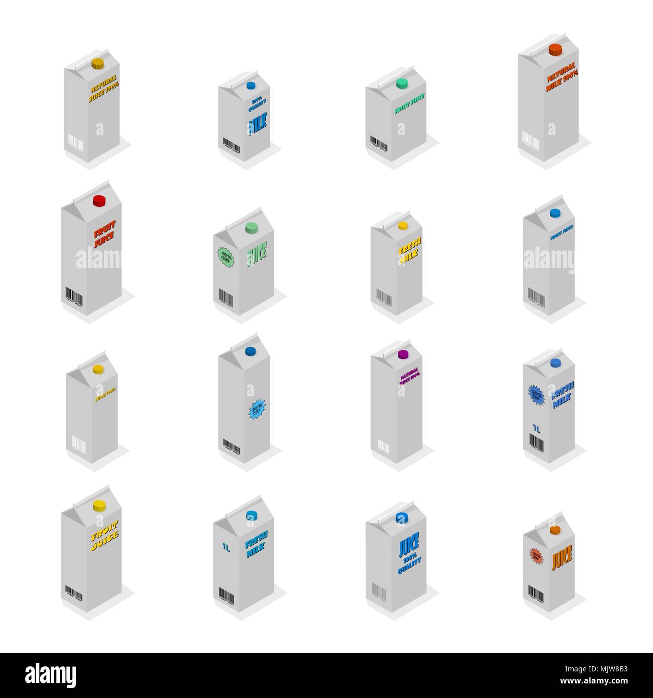 Set of different cardboard packages isolated on white background. Flat 3D isometric style, vector illustration. Stock Vector