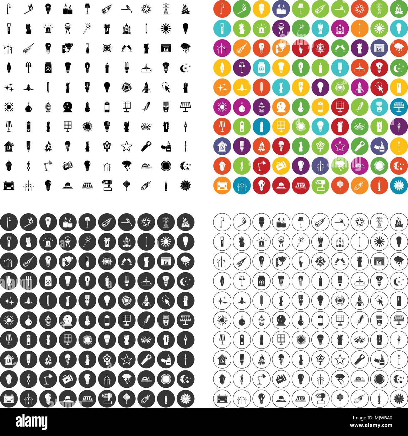 100 light source icons set vector variant Stock Vector