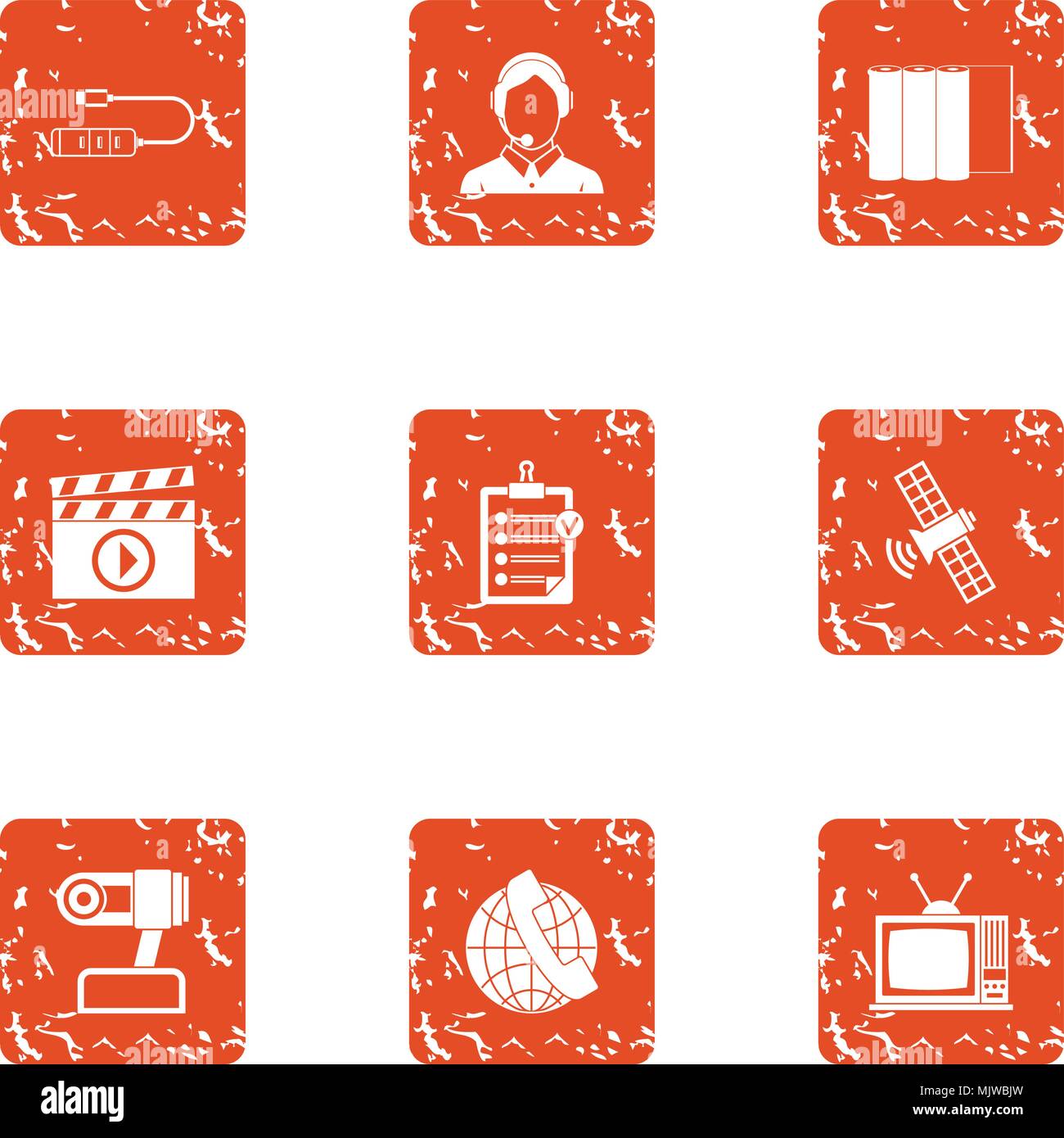 Data point icons set, grunge style Stock Vector