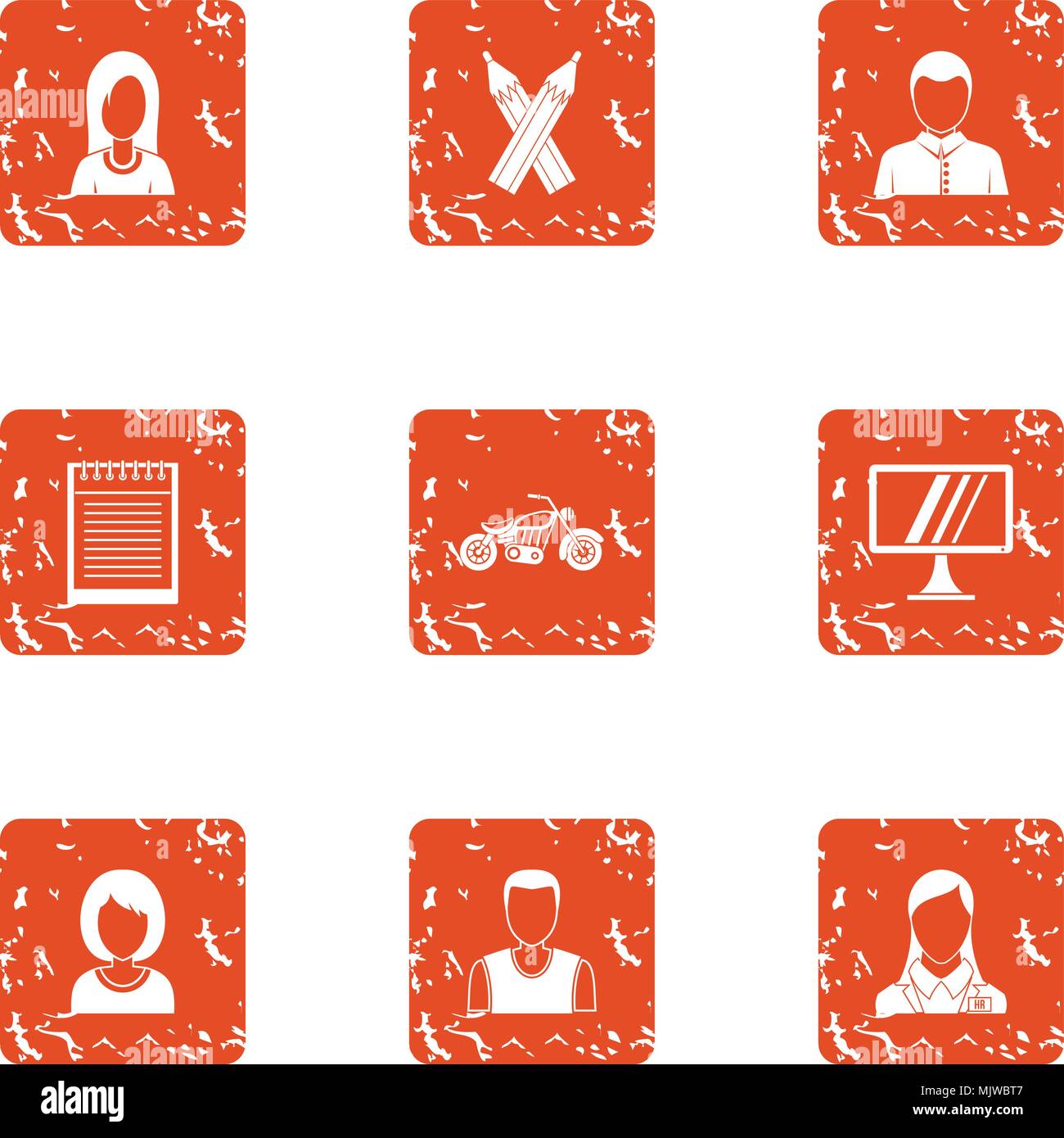 Design work icons set, grunge style Stock Vector