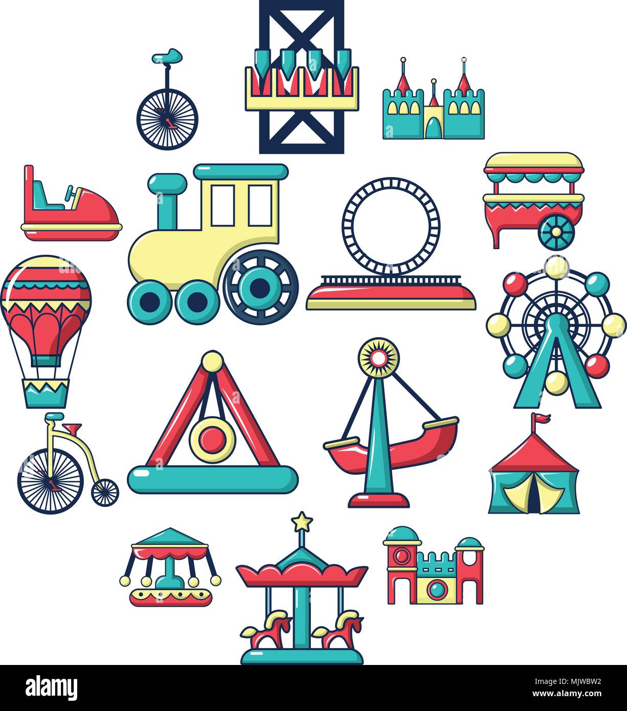 Amusement park icons set, cartoon style Stock Vector Image & Art - Alamy