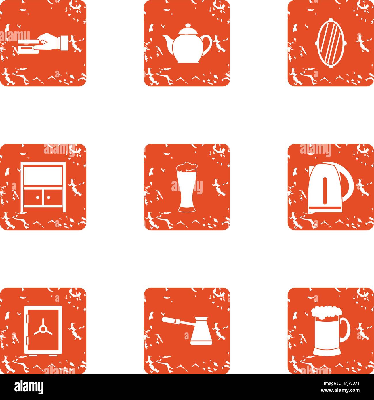 Tearoom icons set, grunge style Stock Vector