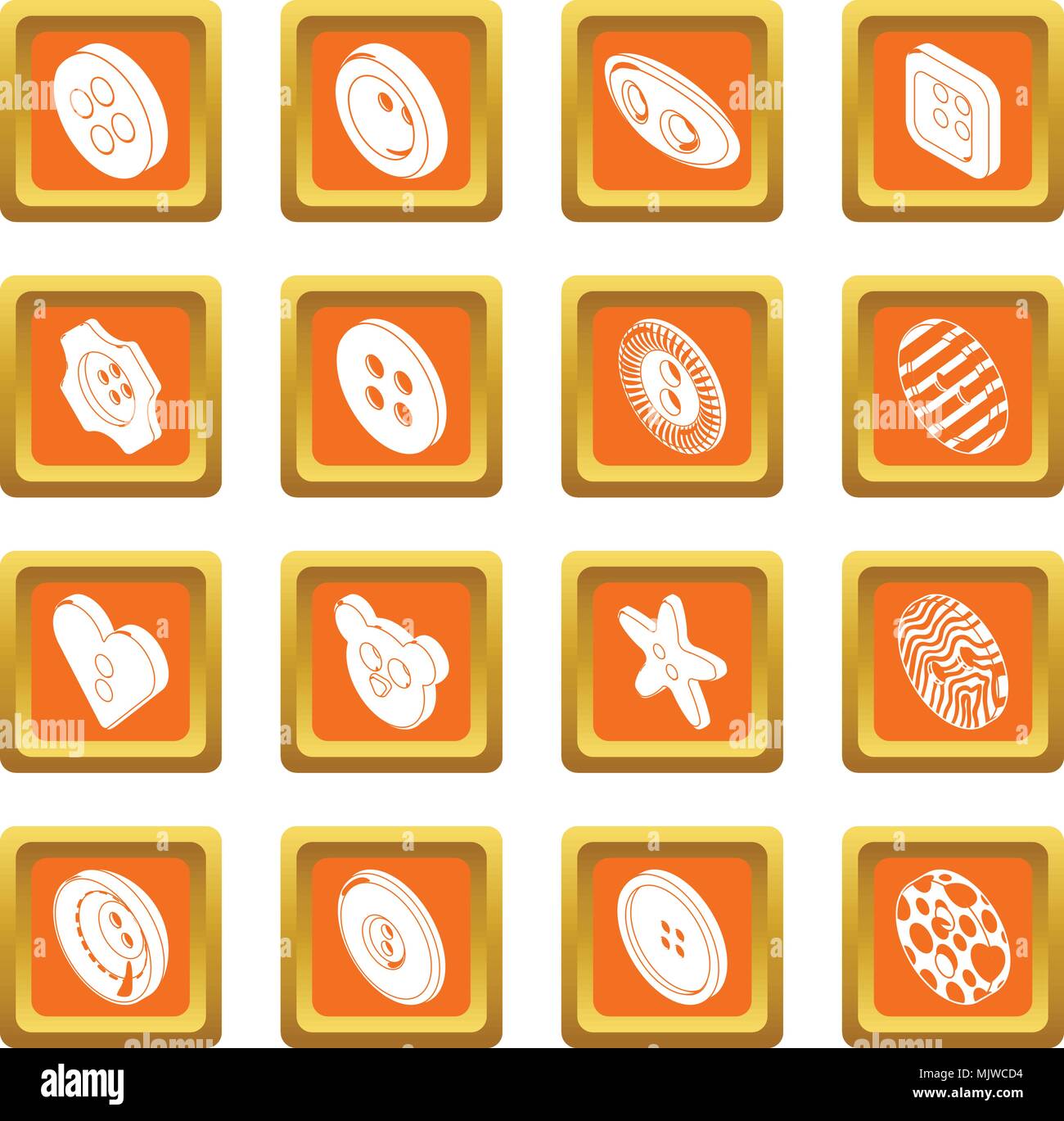 Clothes button icons set orange square vector Stock Vector