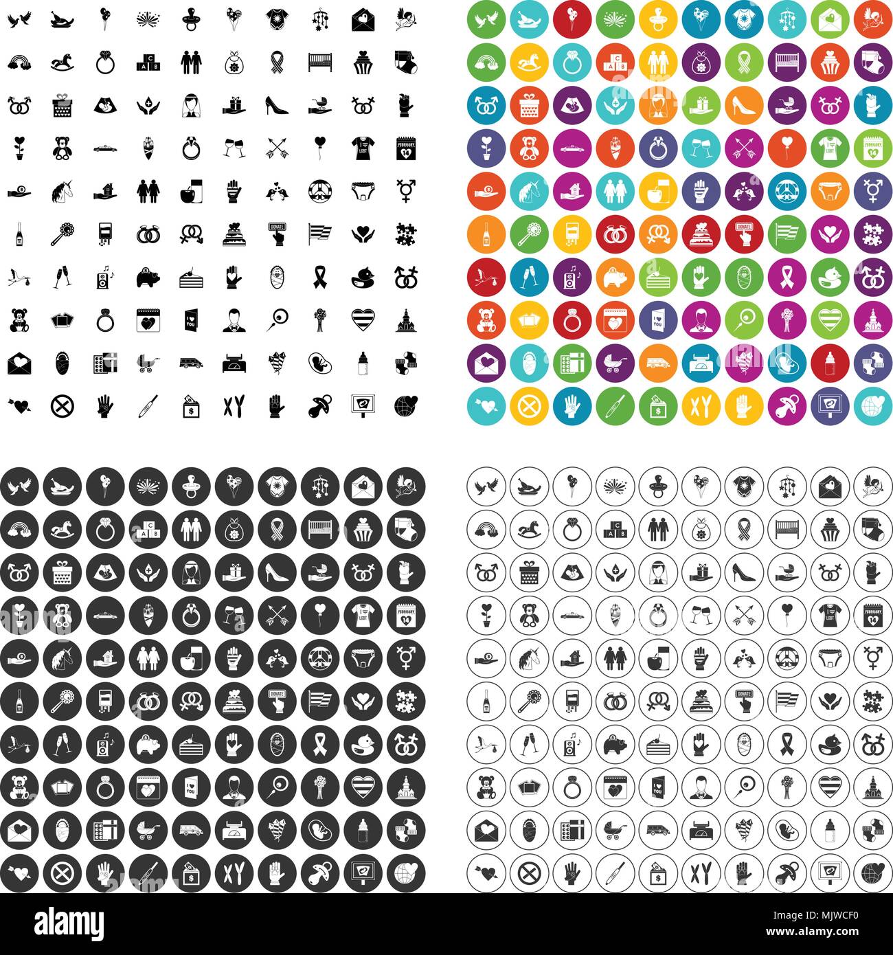 100 love icons set vector variant Stock Vector