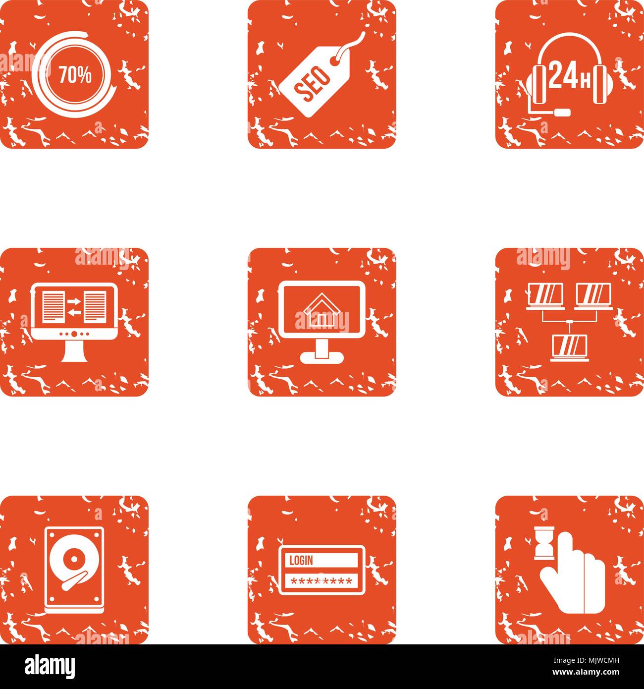 SEO calling icons set, grunge style Stock Vector