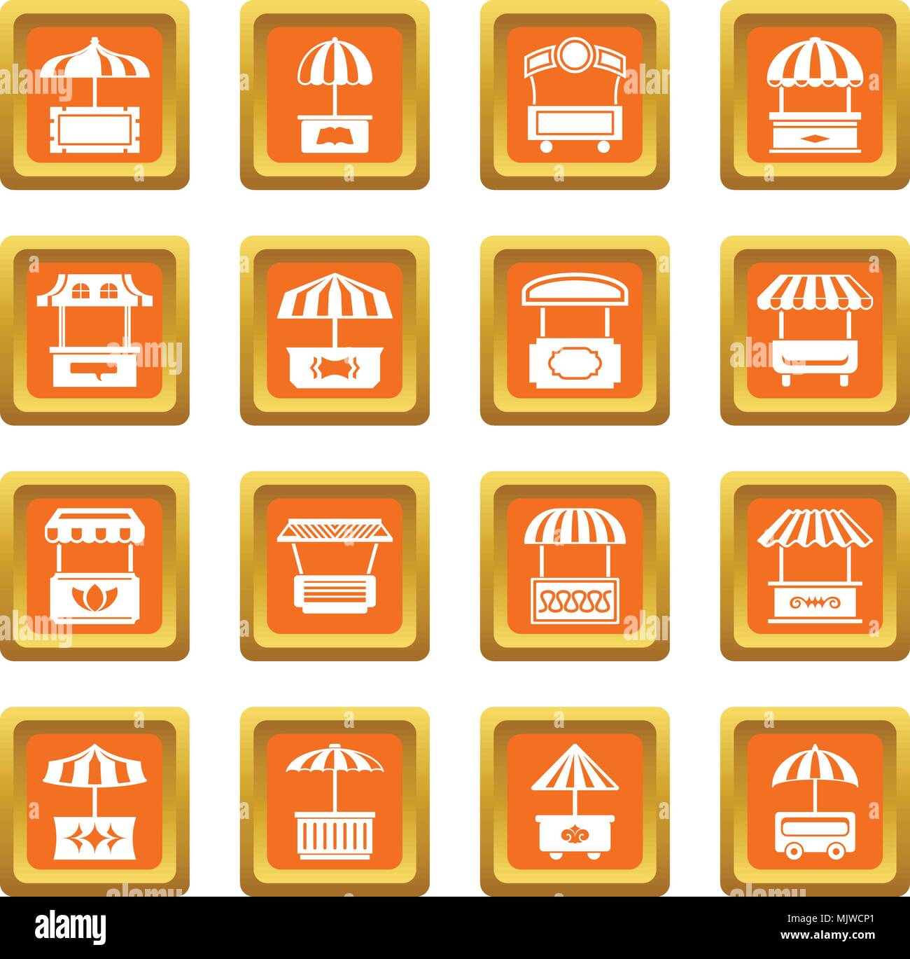 Street food kiosk icons set orange square vector Stock Vector Image ...