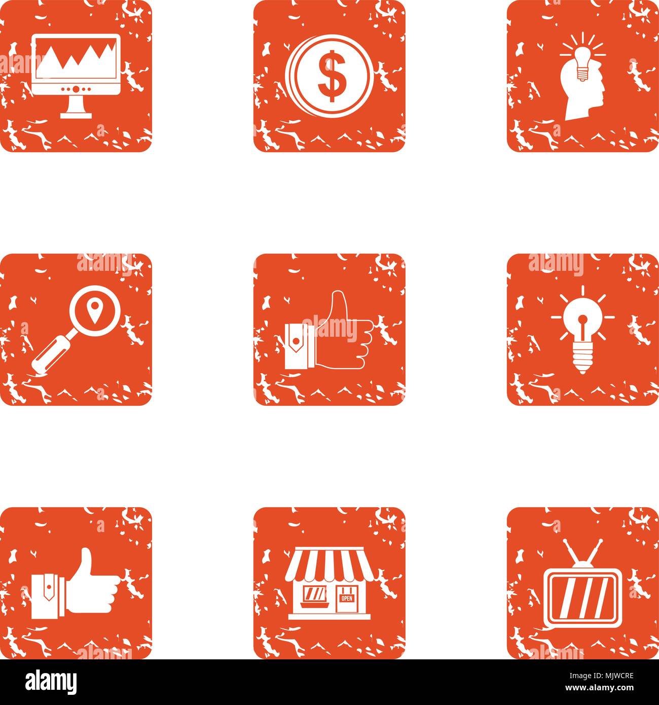 Small organization icons set, grunge style Stock Vector