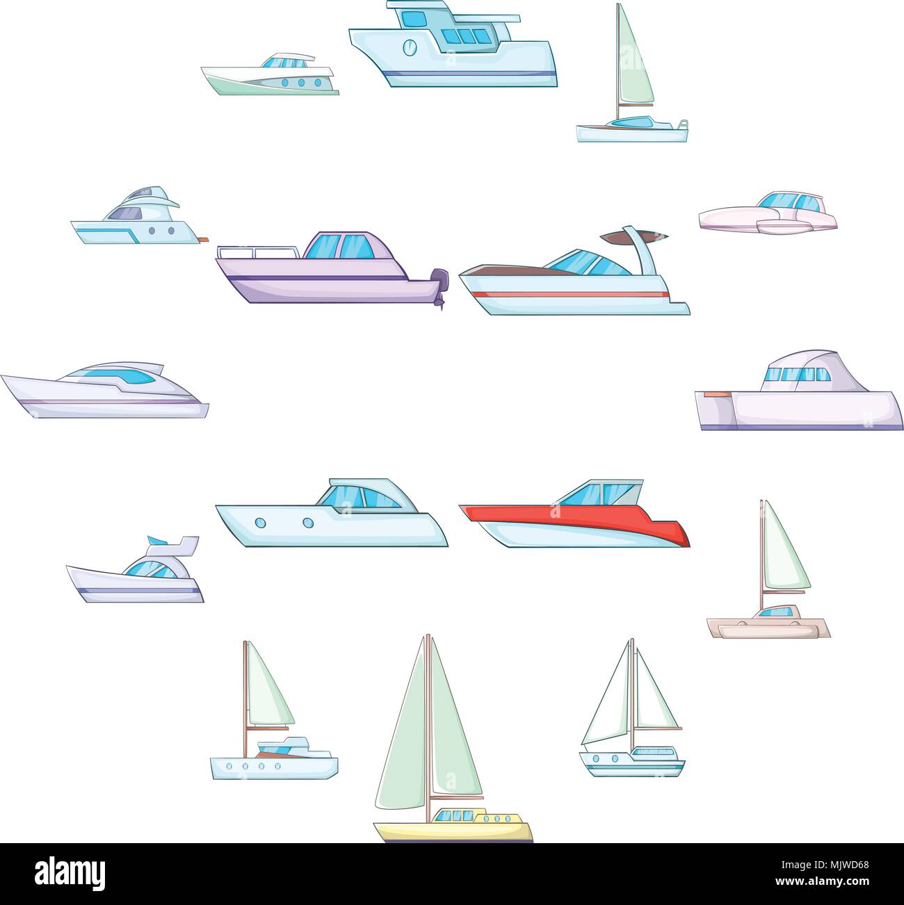 Yachts icons set, cartoon style Stock Vector