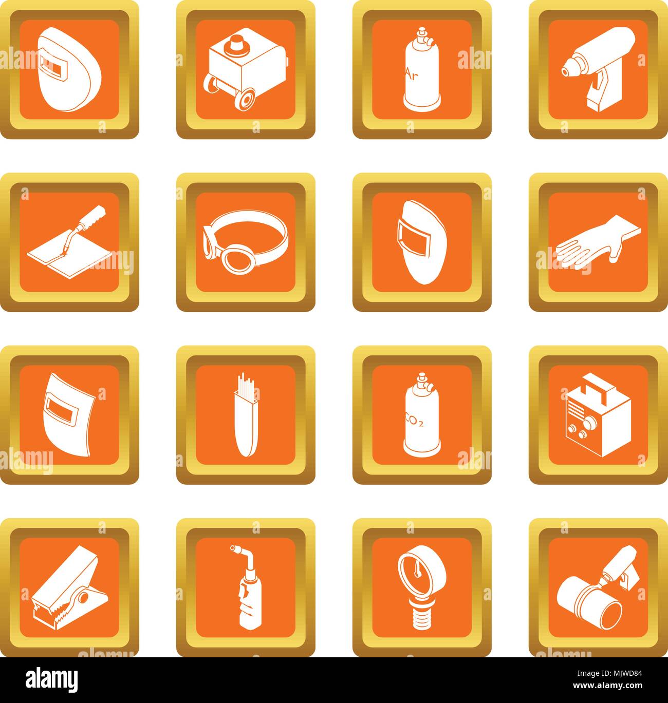 Welding tools icons set orange square vector Stock Vector