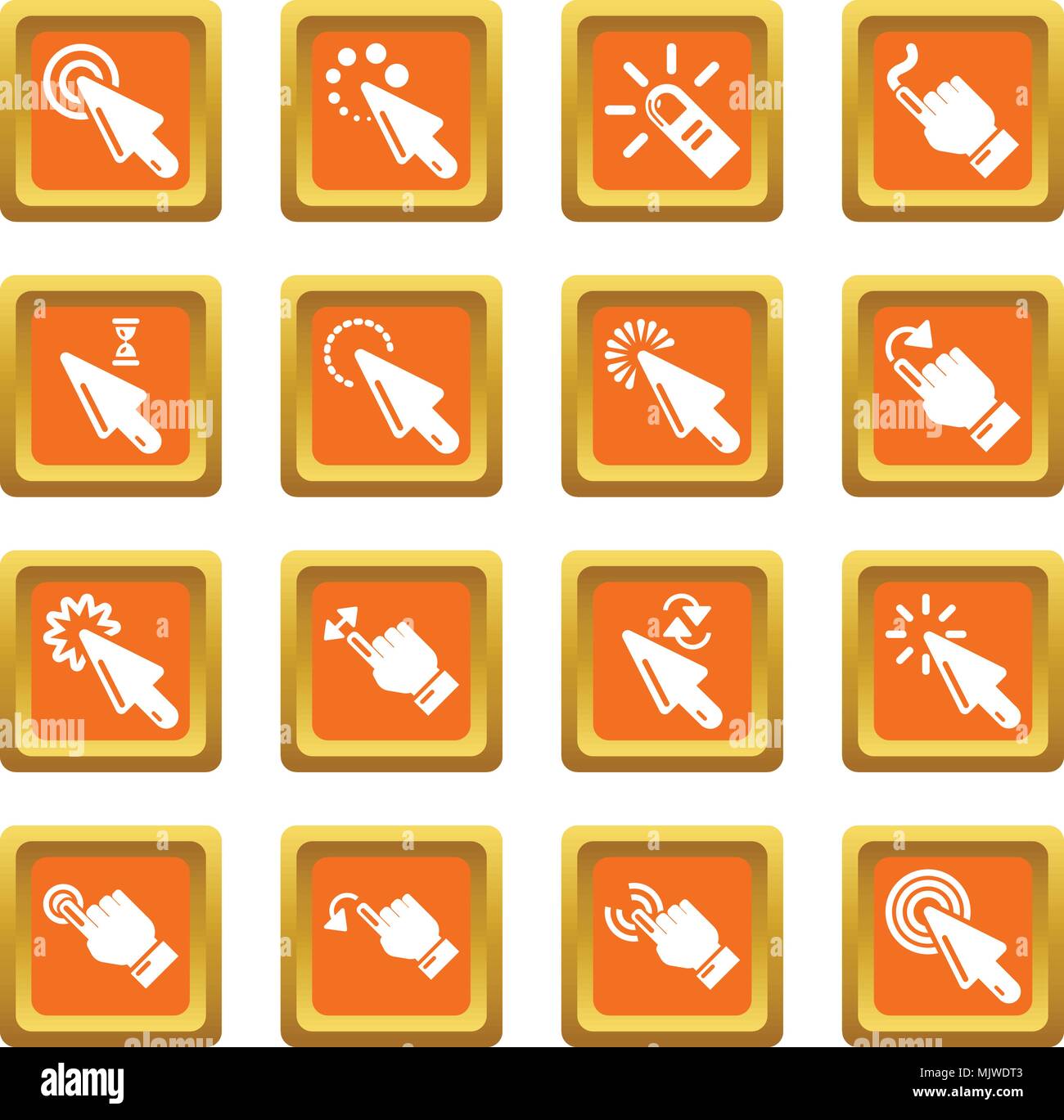 Hand click icons set orange square vector Stock Vector