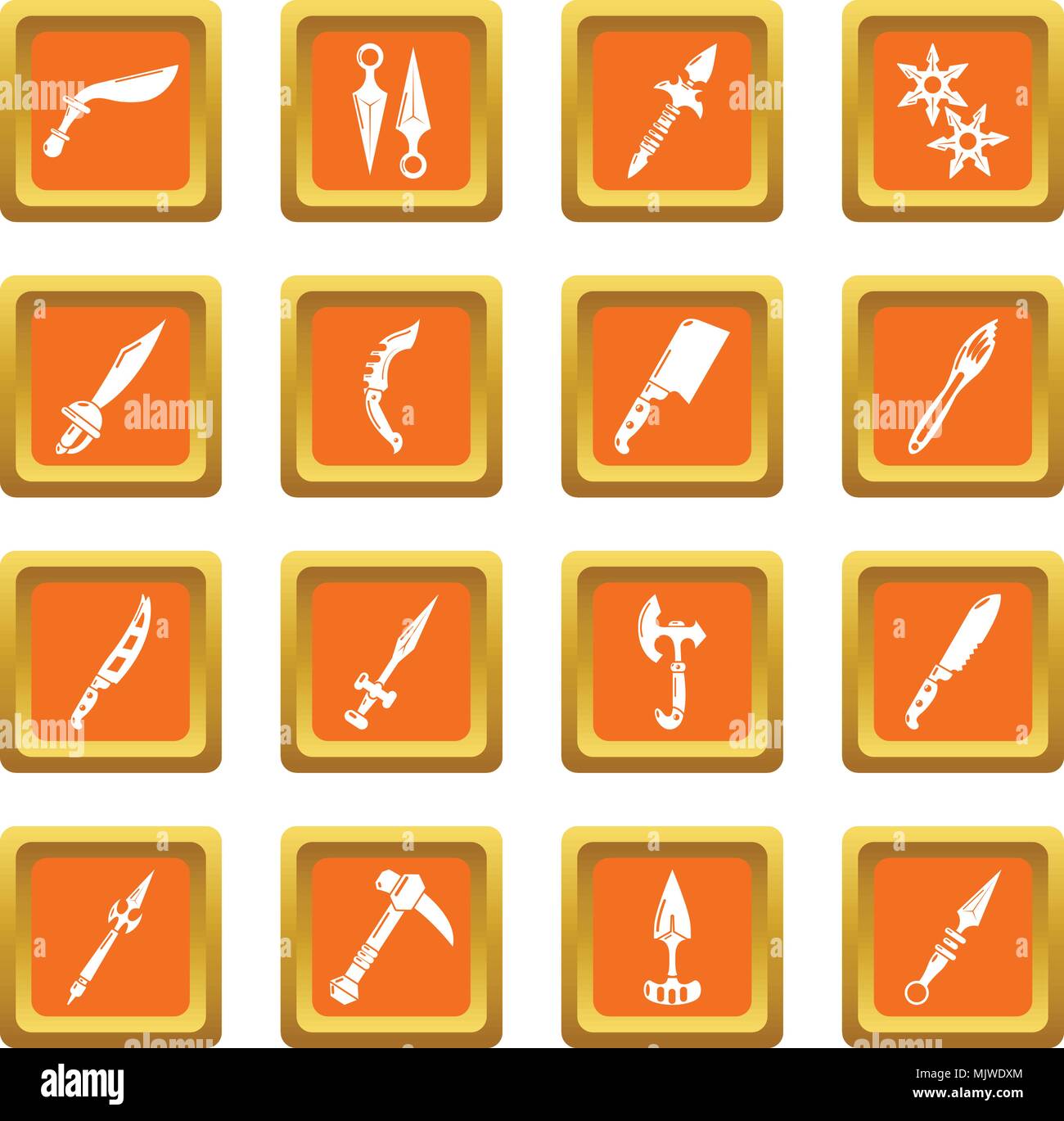 Steel arms items icons set orange square vector Stock Vector