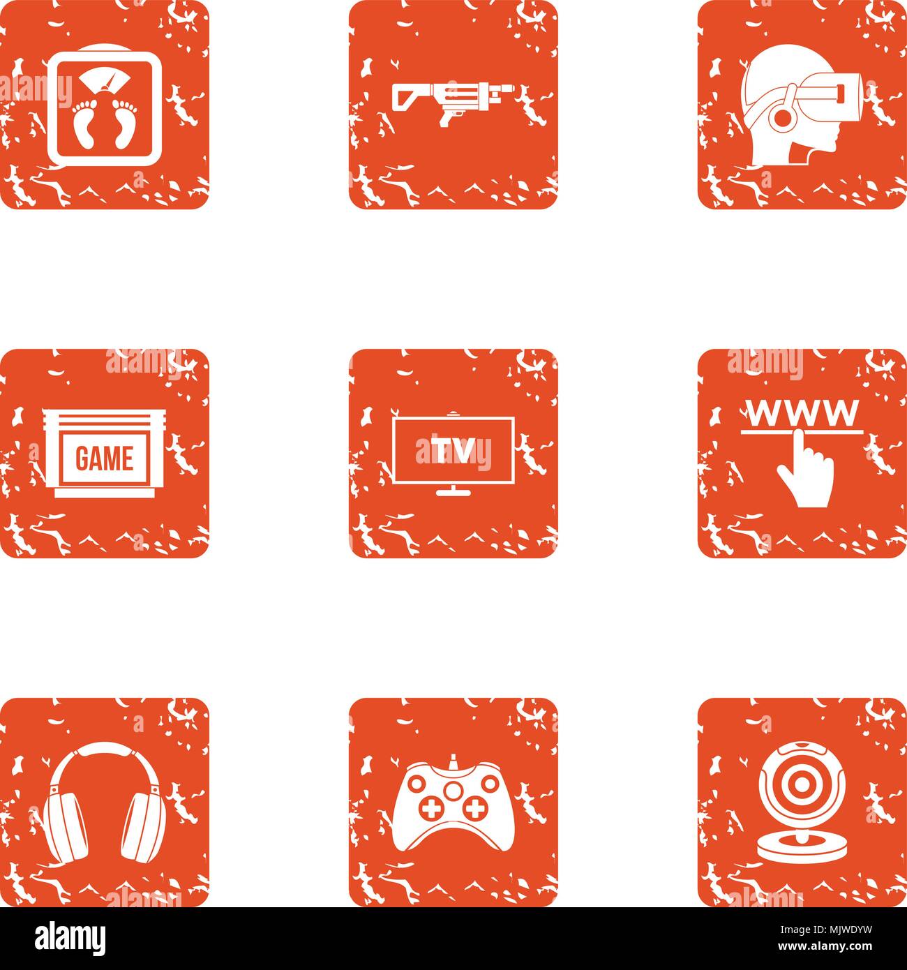 Web game icons set, grunge style Stock Vector