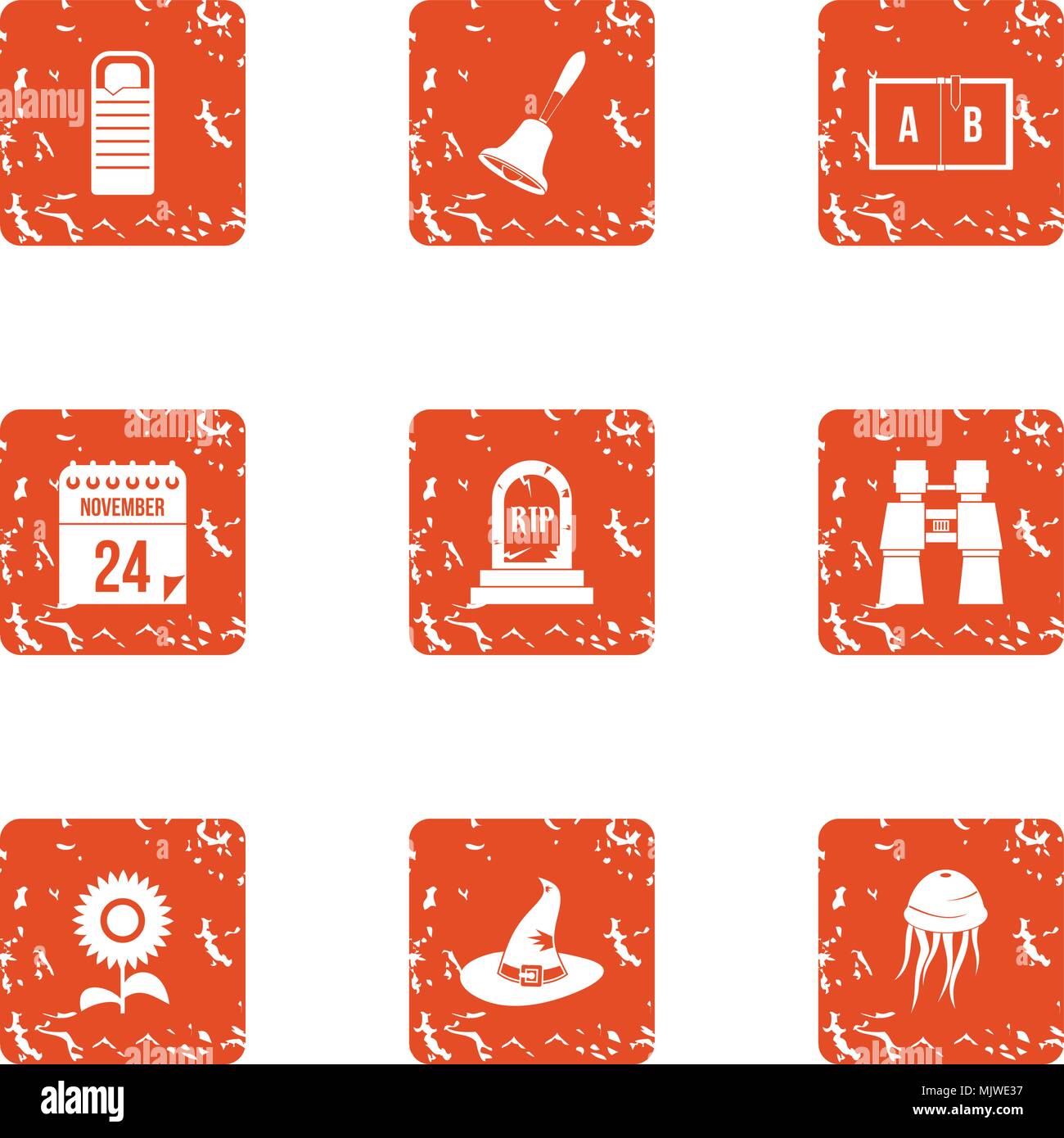 Magic day icons set, grunge style Stock Vector