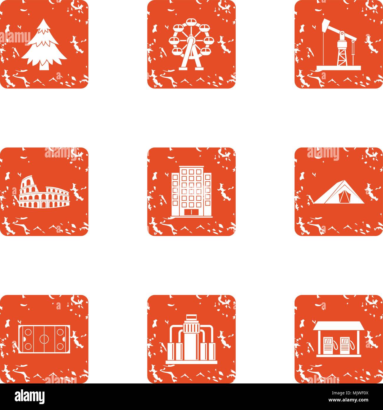 Borough icons set, grunge style Stock Vector