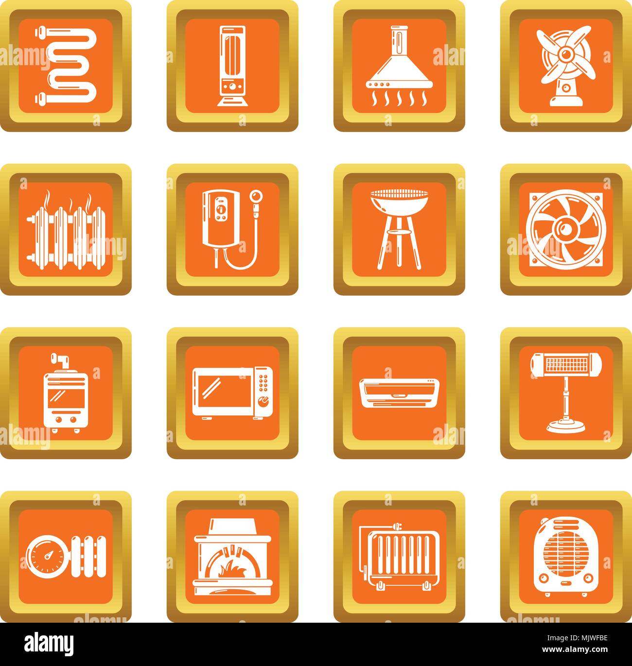 Heat cool air flow tools icons set orange square vector Stock Vector