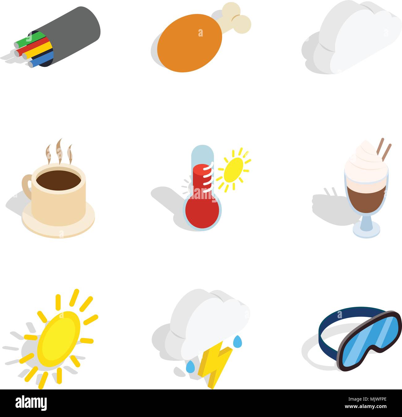 Cold place icons set, isometric style Stock Vector