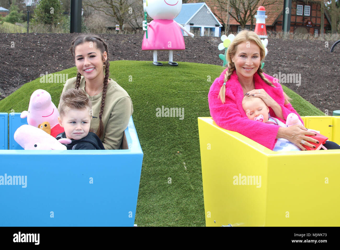 Sarah Lombardi and Caroline Beil test with their children the new kids area  Peppa Pig Land at Heide Park Resort theme park. Featuring: Sarah Lombardi  mit Sohn Alessio und Caroline Beil mit