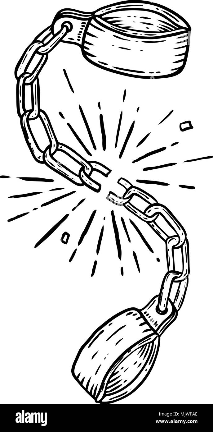 Illustration of broken shackles on white background. Design element for poster, card, t shirt. Vector image Stock Vector