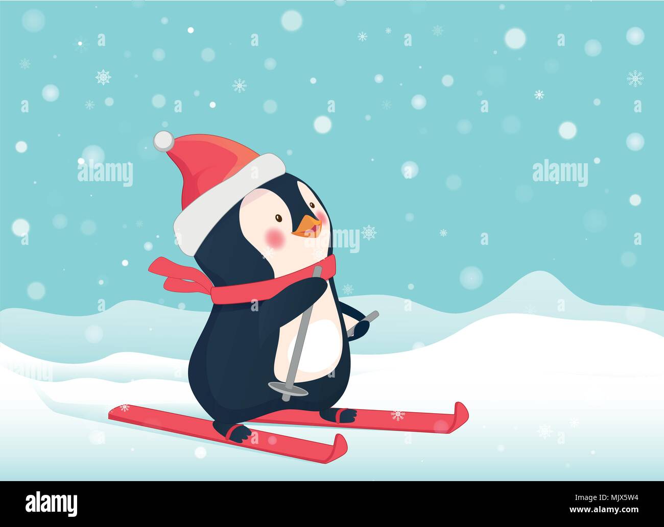 penguin on skis Stock Vector