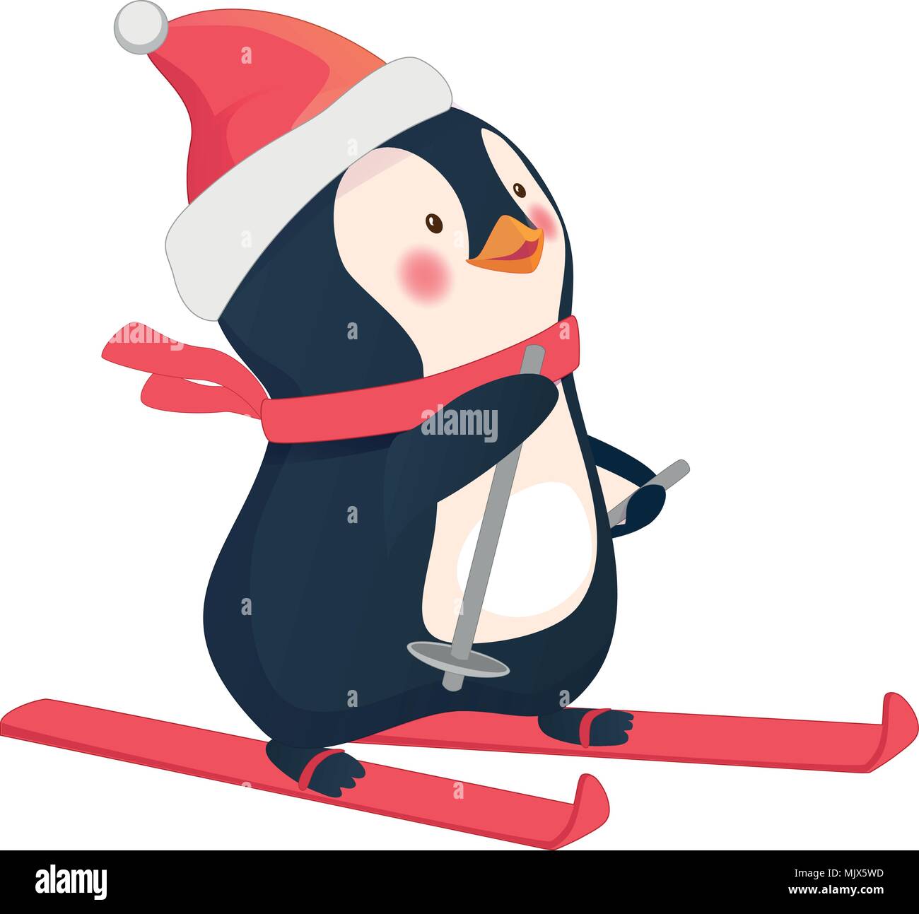penguin on skis Stock Vector