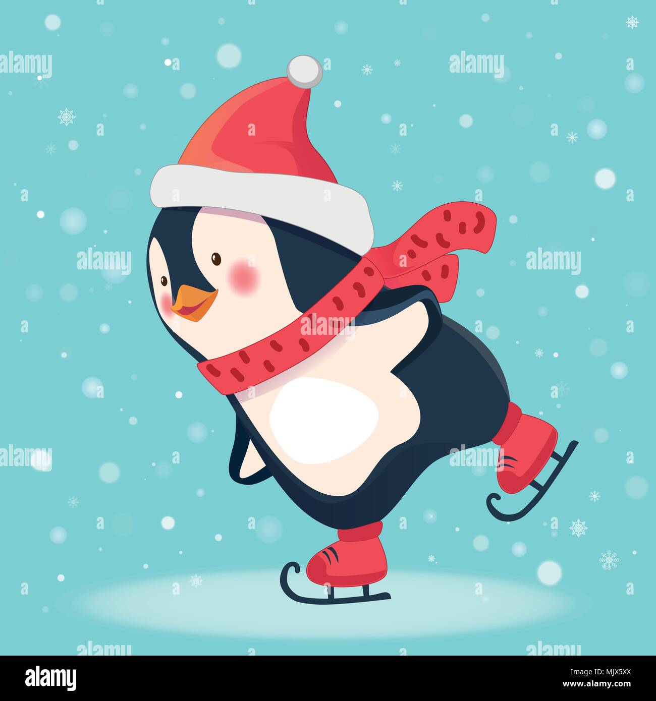 penguin skater cartoon Stock Vector