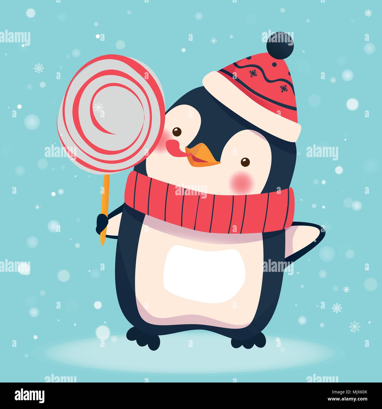 penguin with christmas candy Stock Vector