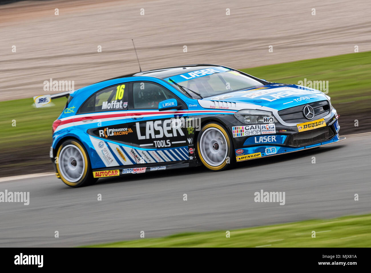 Sunday 29th April 2018, Aiden Moffat Mercedes-Benz A Class Dunlop MSA British Touring Car Championship BTCC at Donington Park Circuit, Derbyshire Stock Photo