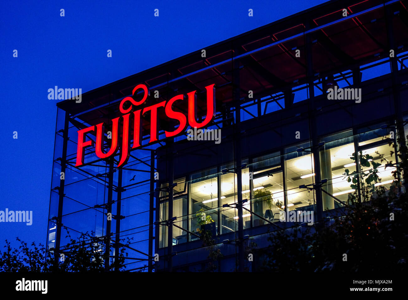 Fujitsu logo, sign, Prague, Czech Republic Stock Photo