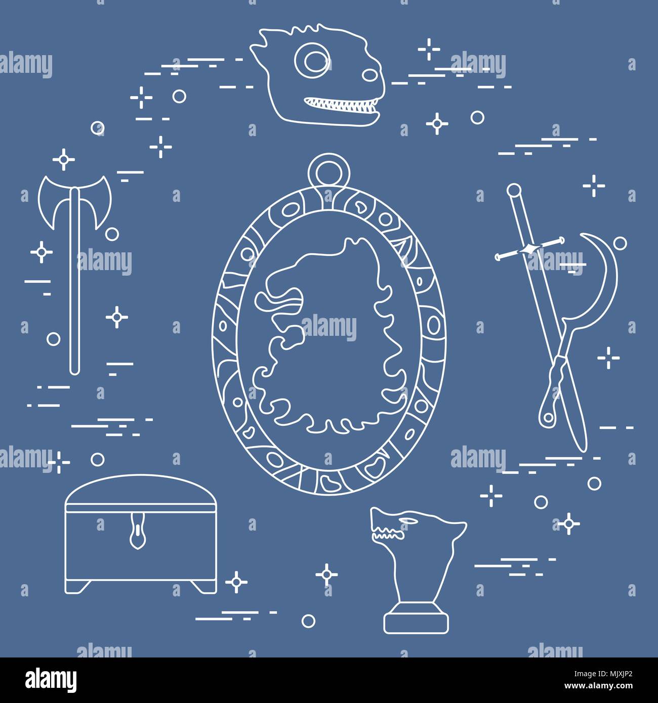 Symbols of the popular fantasy television series. Art and cinema theme