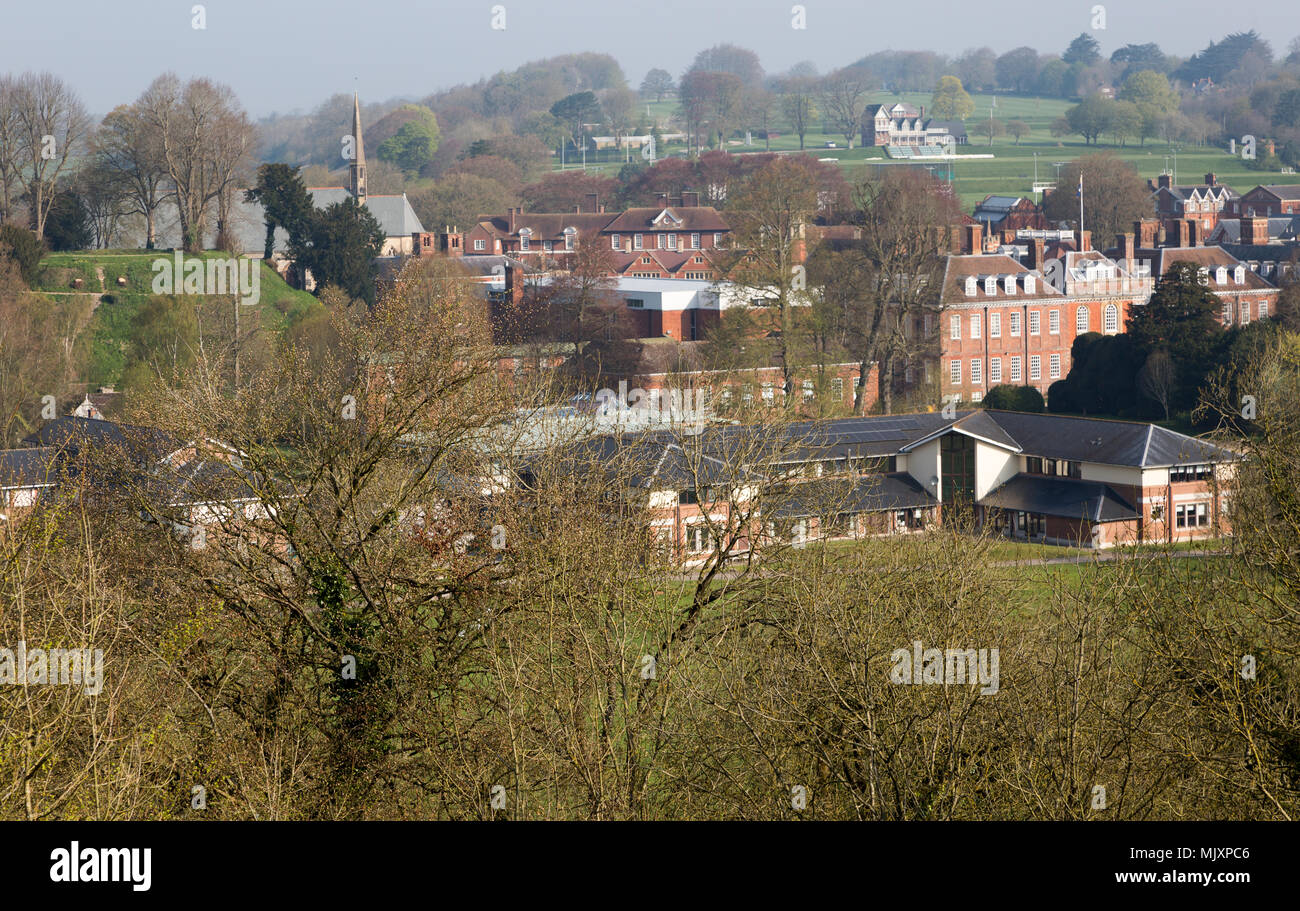 View over buildings and grounds of Marlborough College school, Marlborough, Wiltshire, England, UK Stock Photo