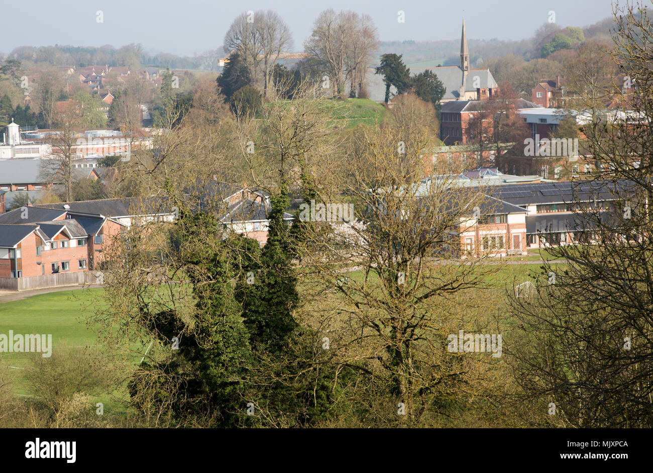 View over buildings and grounds of Marlborough College school, Marlborough, Wiltshire, England, UK Stock Photo